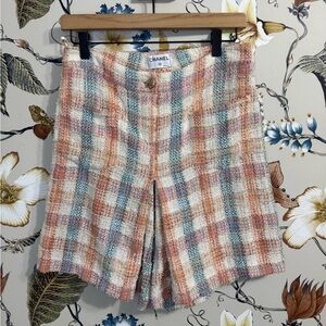 CHANEL Pastel Checkered Tweed Shorts